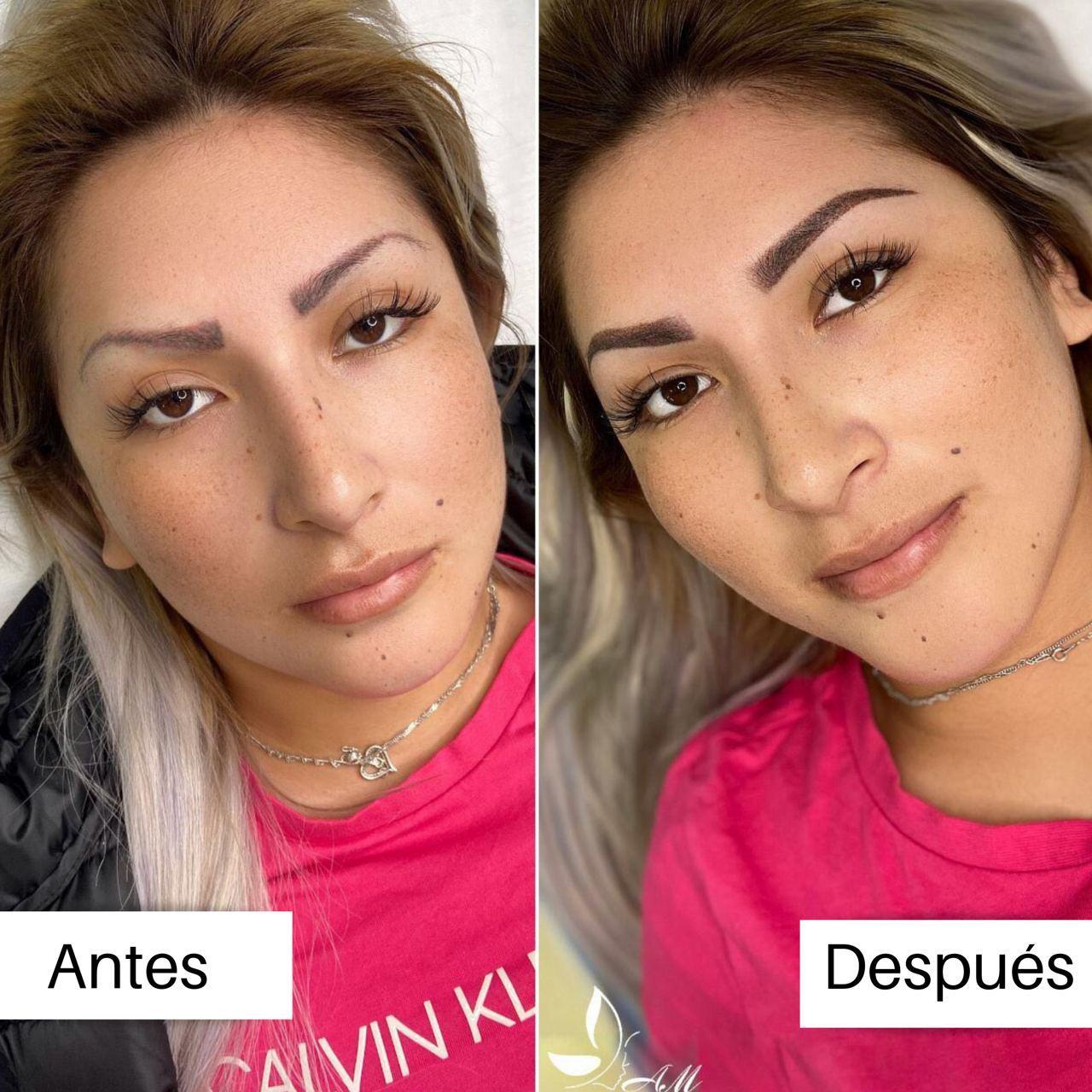 Antes y después de maquillaje permanente de cejas