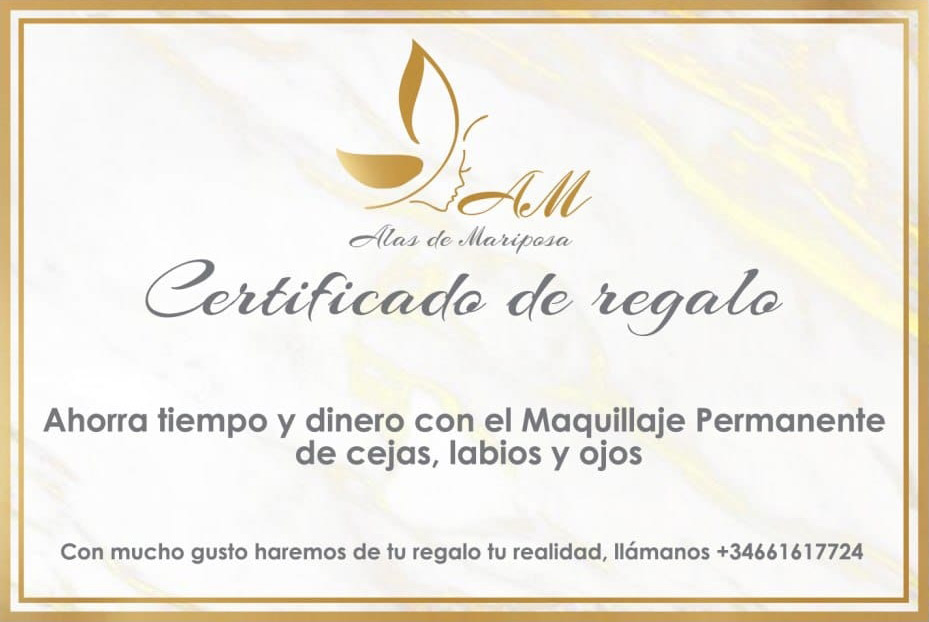 Certificado de regalo de maquillaje permanente de Alas de Mariposa