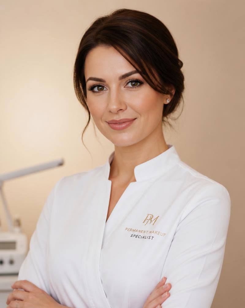 Directora técnica del centro de maquillaje permanente trabajando en cabina