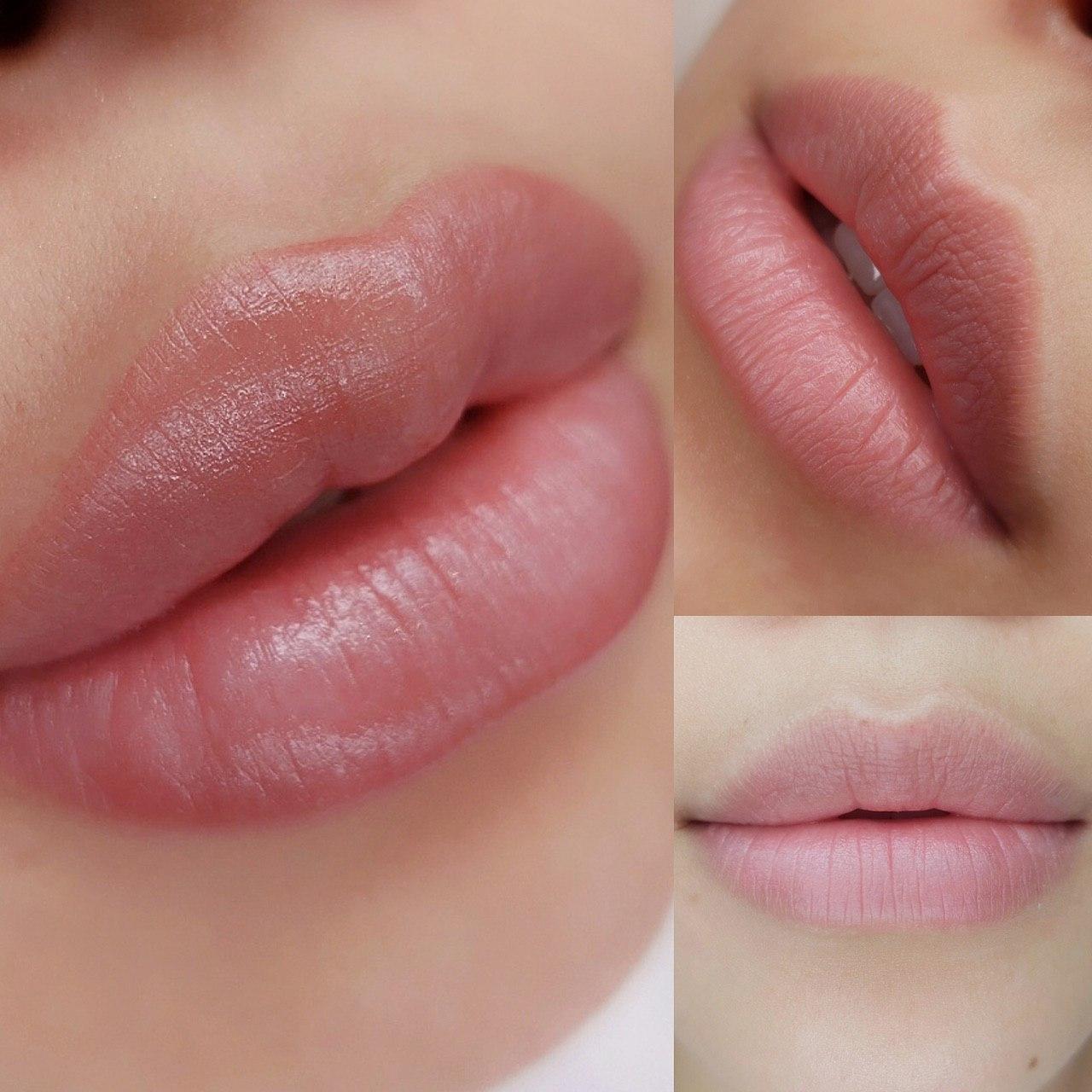 Antes y después de maquillaje permanente de labios